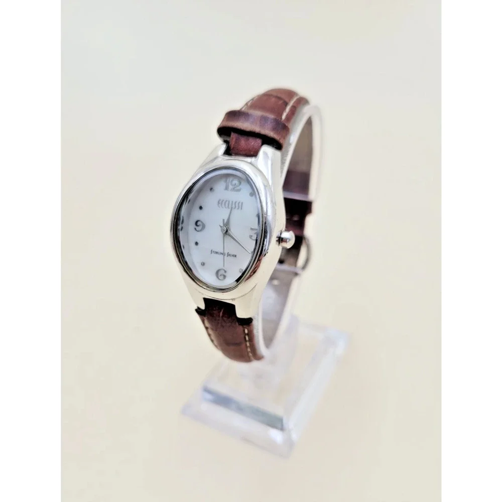 Ecclissi 22650 Women's Sterling Silver Watch Mother of Pearl Dial Brown Leather